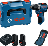 Bosch GSR12V-31 akku-boremaskinesæt med kuffert og tilbehør.